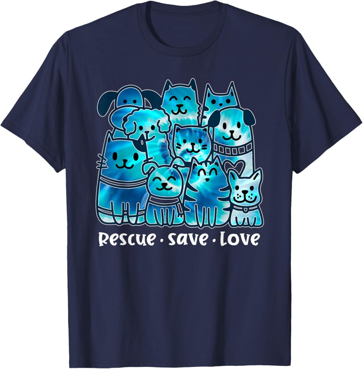 Rescue Save Love Cute Tie Dye Animal Rescue Dog Cat Lovers T-Shirt - T-Shirt | Navy