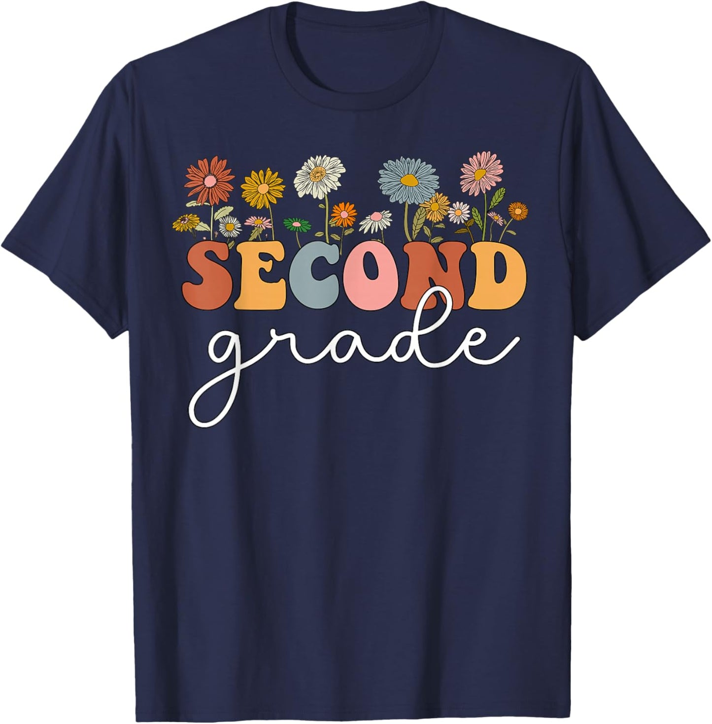 Second Grade Teacher Wildflower 2nd Grade Back To School T-Shirt - T-Shirt | Navy