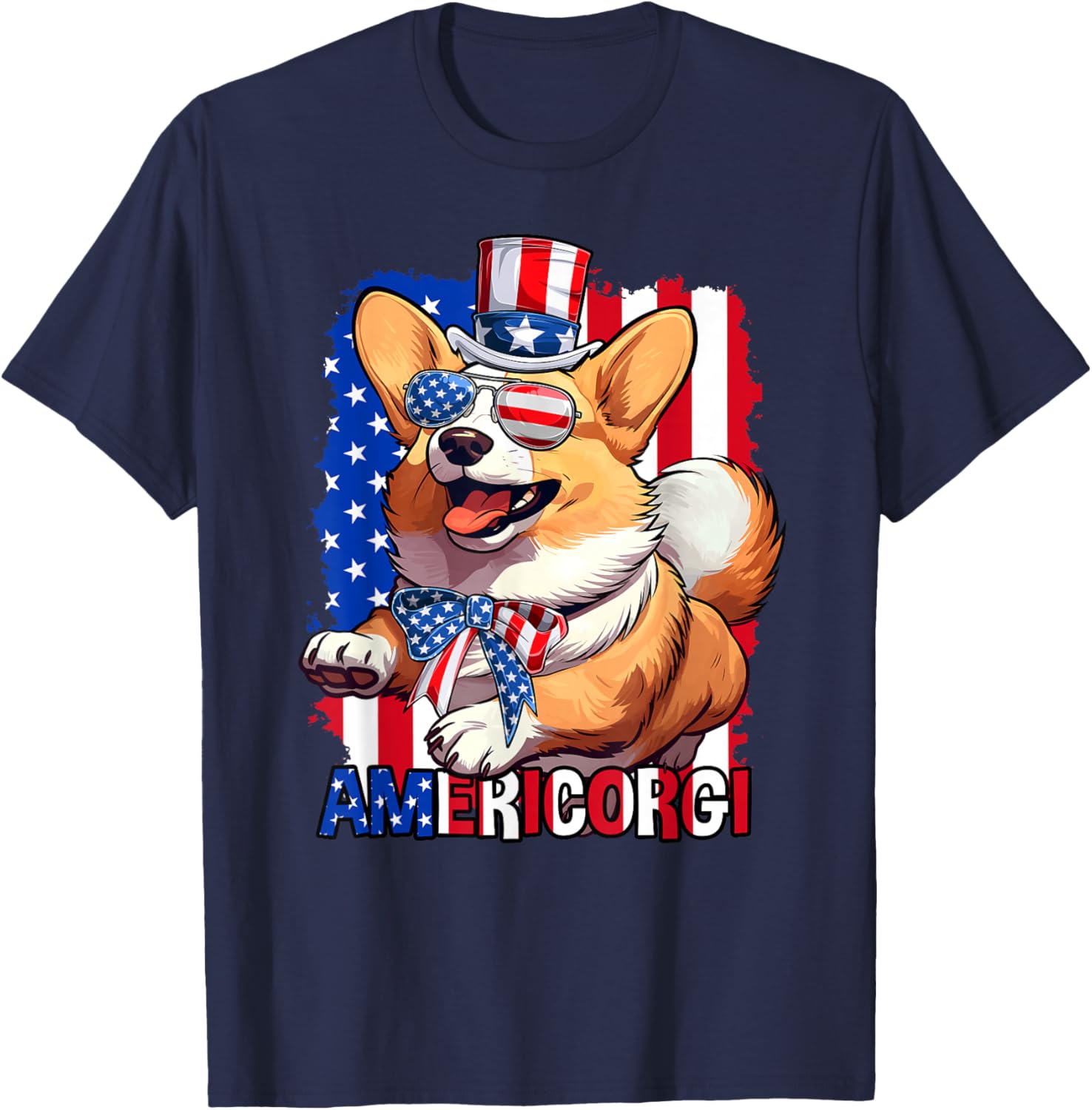 Corgi Dog 4th of July American USA Flag Patriotic Funny T-Shirt - T-Shirt | Navy