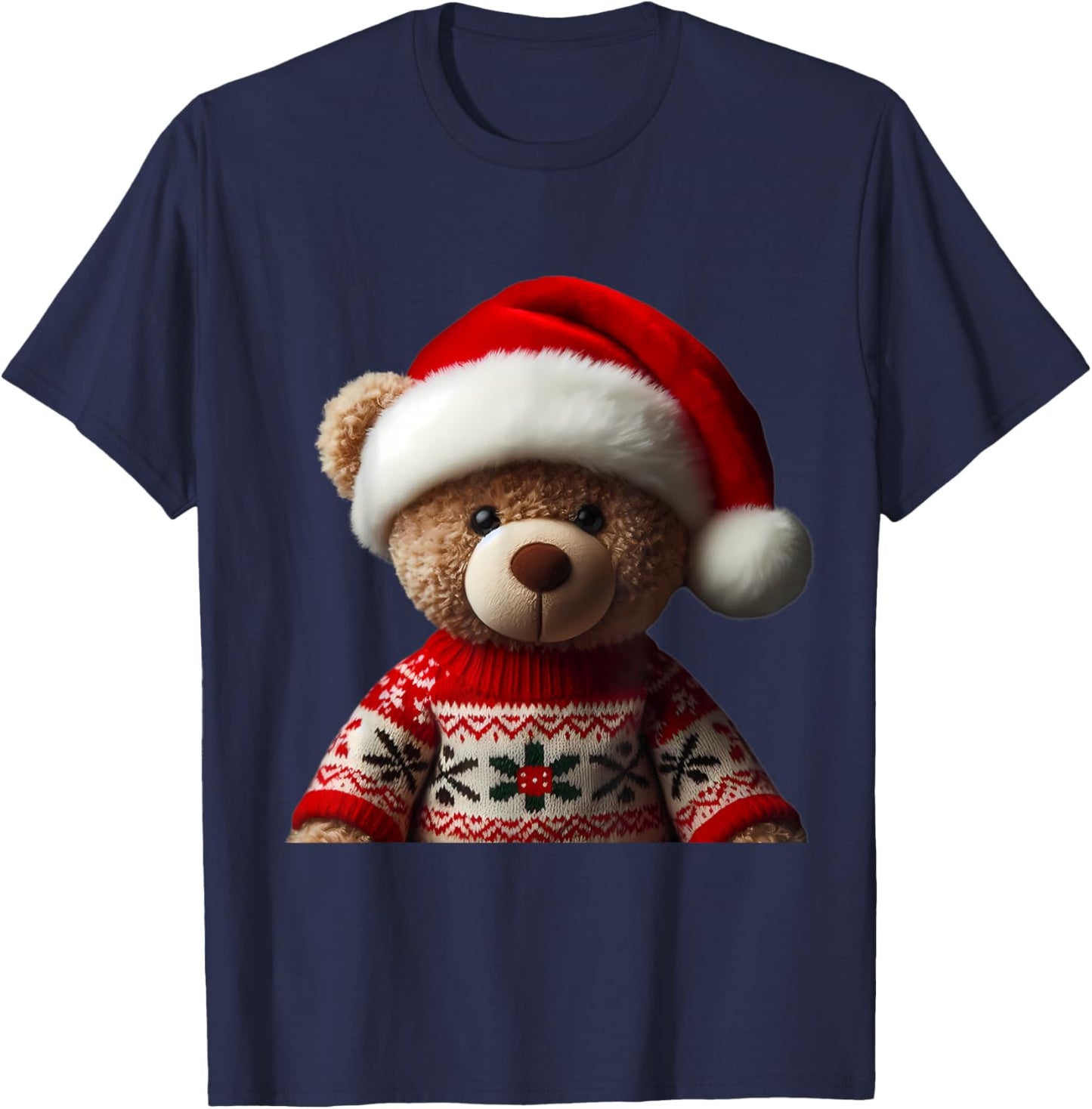 Teddy Bear With Santa Hat Christmas Xmas Lover Kids Toddlers T-Shirt - T-Shirt | Navy