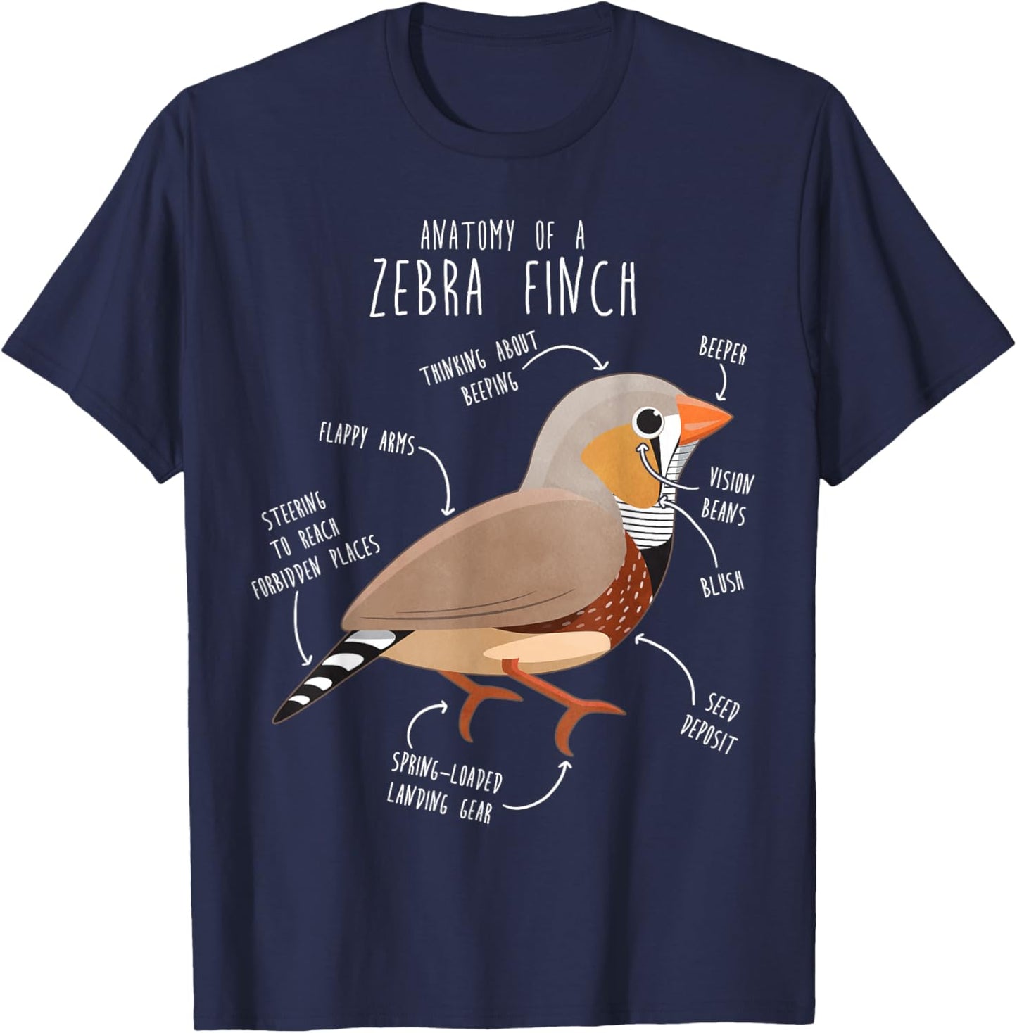 Zebra Finch Anatomy, Funny Cute Pet Bird Mom, Finch Dad T-Shirt - T-Shirt | Navy
