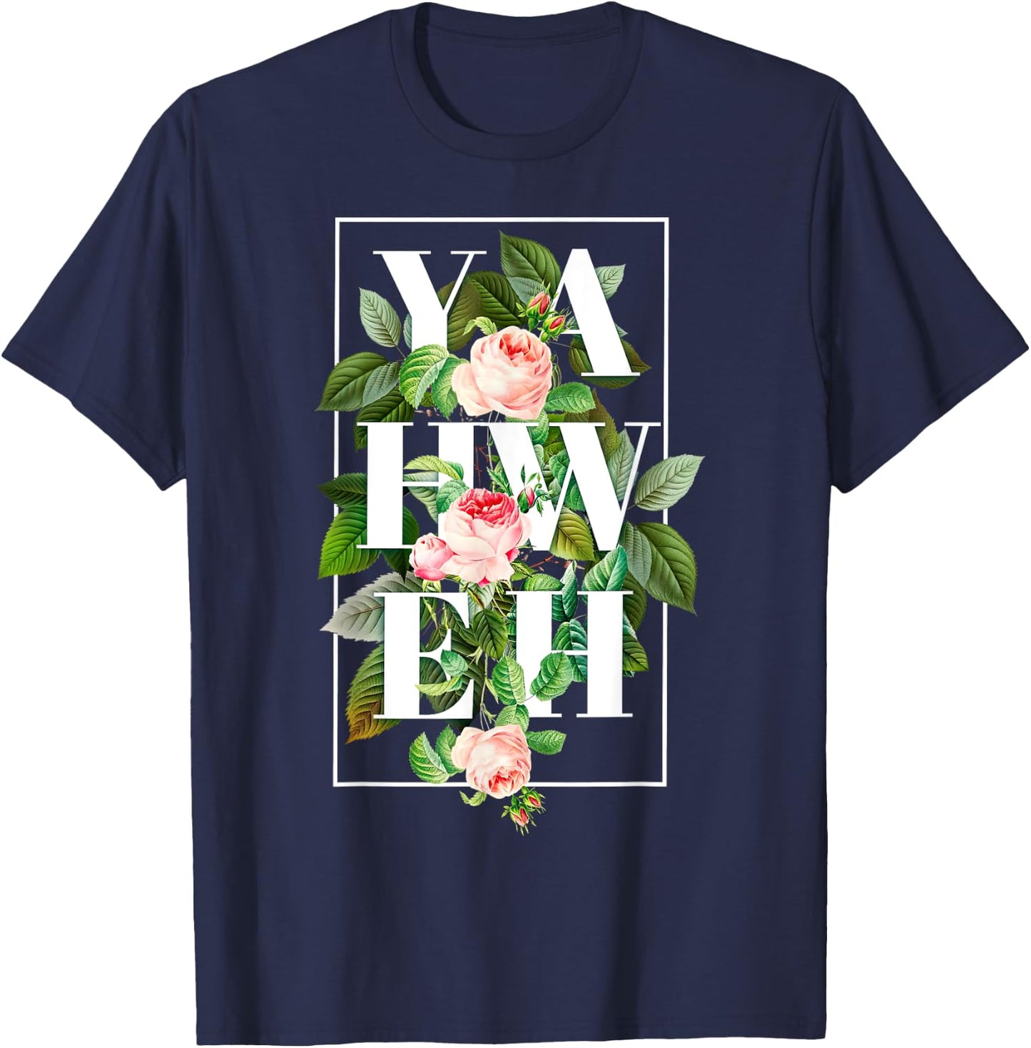 YHWH Yahweh Hebrew God Jewish Christian Retro Flower T-Shirt - T-Shirt | Navy