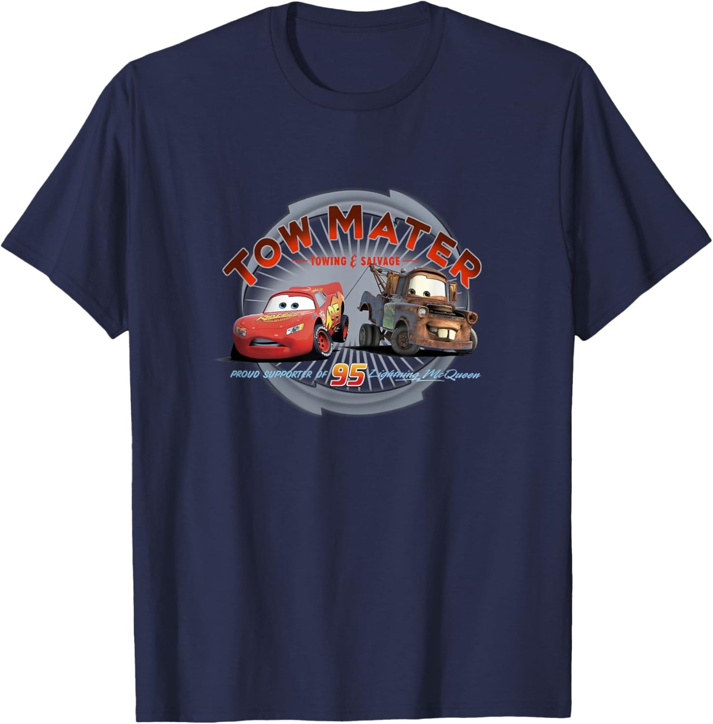 Disney Pixar Cars Tow Mater Towing & Salvage Buddies Shot T-Shirt - T-Shirt | Navy