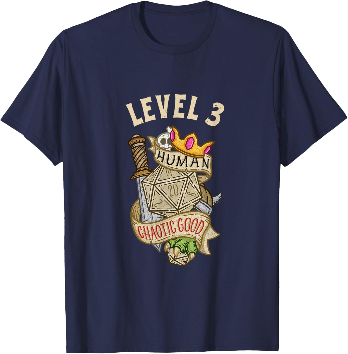 Level 3 Human Chaotic Good RPG Gamer Men Boys Kids T-Shirt - T-Shirt | Navy
