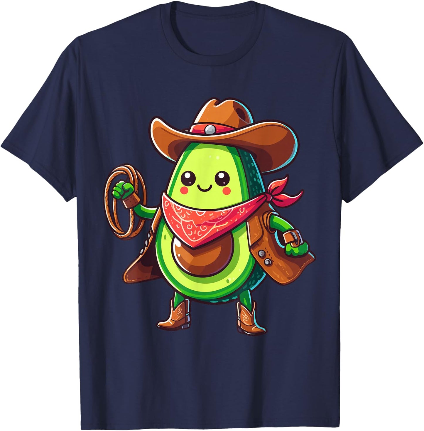 Avocado Western Cowboy Lovers | Cute Cattle Lasso Cartoon T-Shirt - T-Shirt | Navy