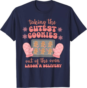 Take The Cutest Cookies Christmas Nurse Labor and Delivery T-Shirt - T-Shirt | Navy