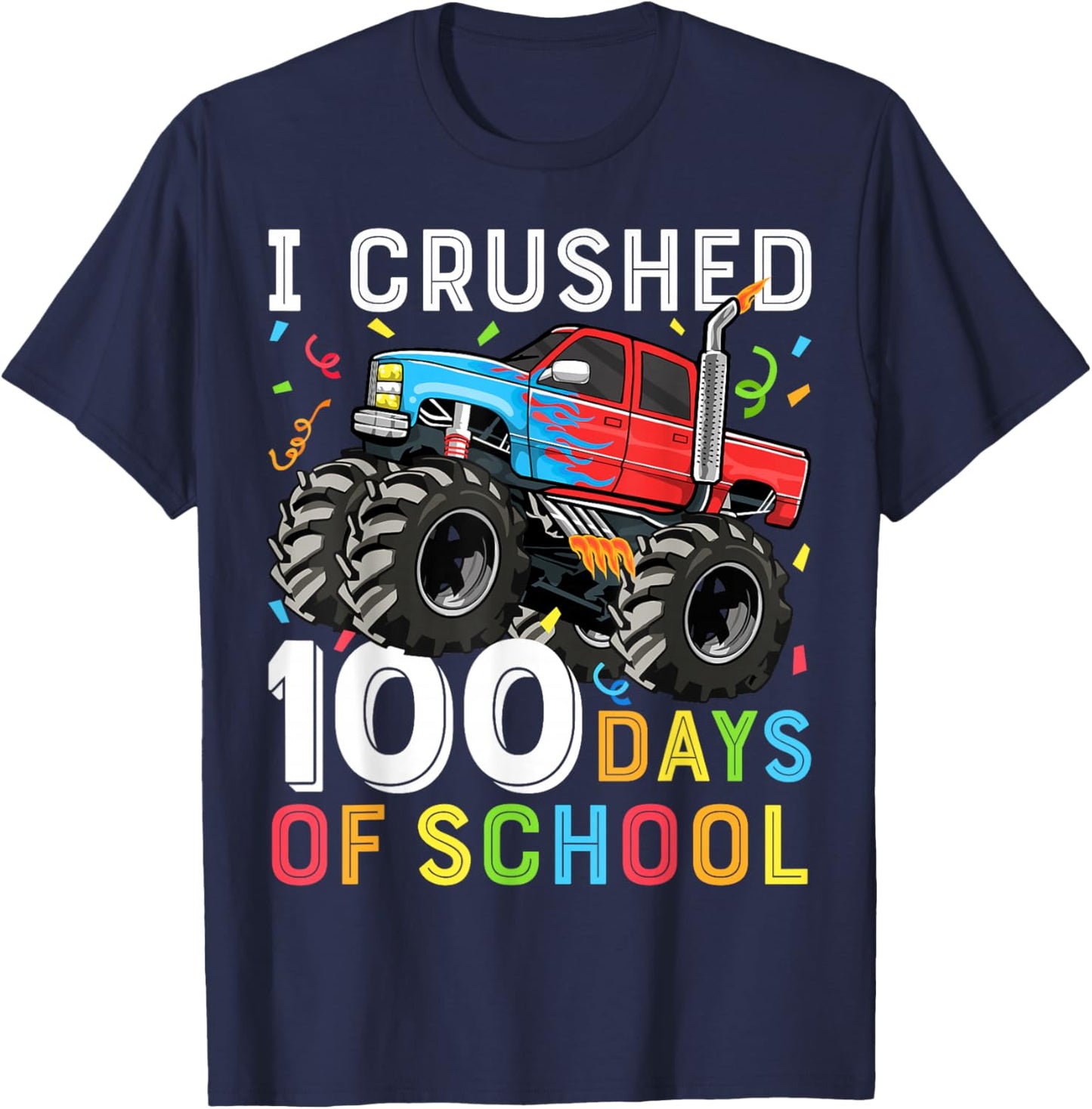 100 Days of School Monster Truck 100th Day of School Boys T-Shirt - T-Shirt | Navy