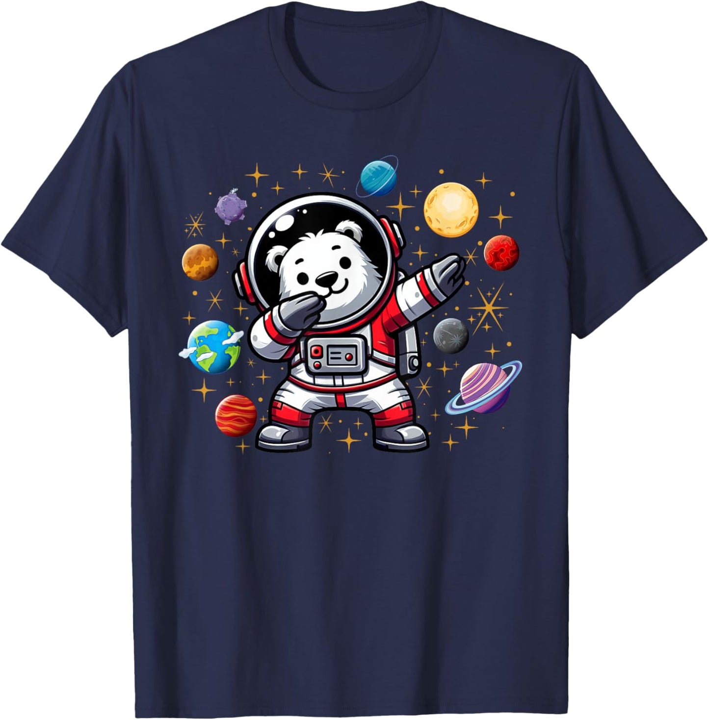 Polar Bear Astronaut Dabbin In Space Cosmic Galaxy Adventure T-Shirt - T-Shirt | Navy