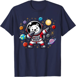 Polar Bear Astronaut Dabbin In Space Cosmic Galaxy Adventure T-Shirt - T-Shirt | Navy