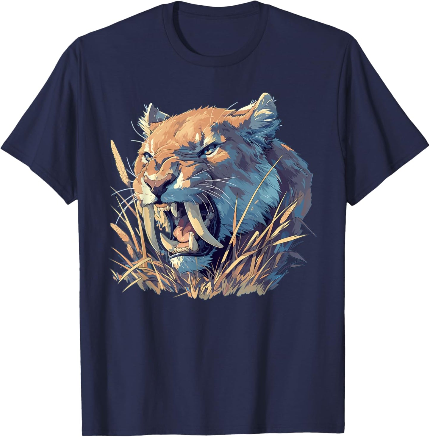 Saber-Toothed Tigers Saber-Toothed Tiger - -Adults, Small, Black, Sleeveless, Cotton Blend, Animal Print Saber-Toothed Tiger T-Shirt - T-Shirt | Navy