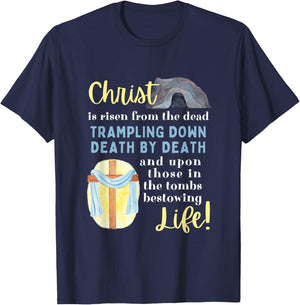 Orthodox Easter Pascha Christ is Risen Quote Christian Women T-Shirt - T-Shirt | Navy