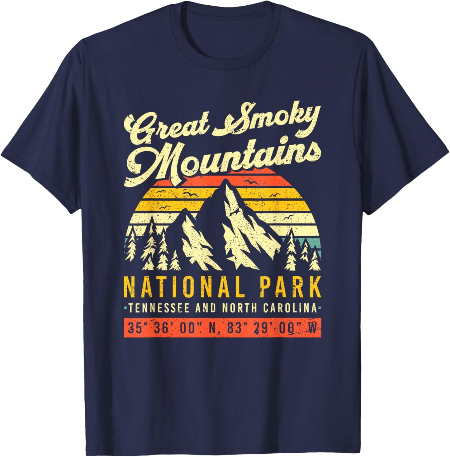 Smoky Mountains Tennessee NC Vintage Retro National Park T-Shirt - T-Shirt | Navy