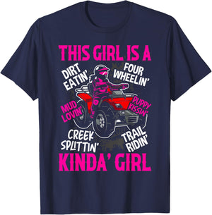 Girl Off-Road Racing Four-Wheeler 4x4 Wheel Quad Bike Racer T-Shirt - T-Shirt | Navy