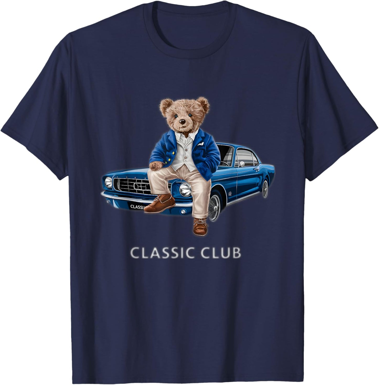 Enjoy Cool Teddy Bear with Classic Car Graphic Designs Fun T-Shirt - T-Shirt | Navy