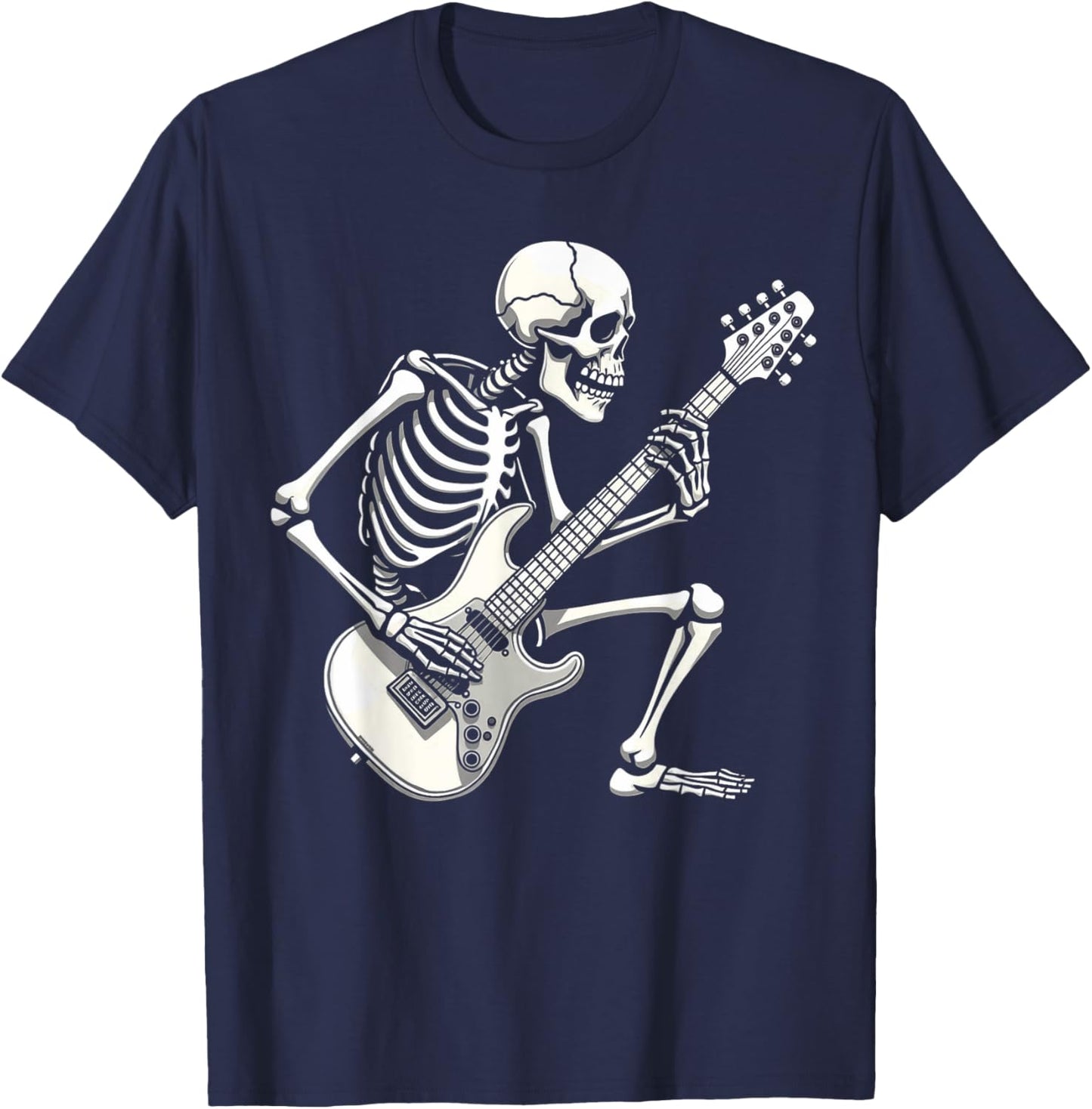 Halloween Skeleton Playing Guitar Rock And Roll Graphic art T-Shirt - T-Shirt | Navy