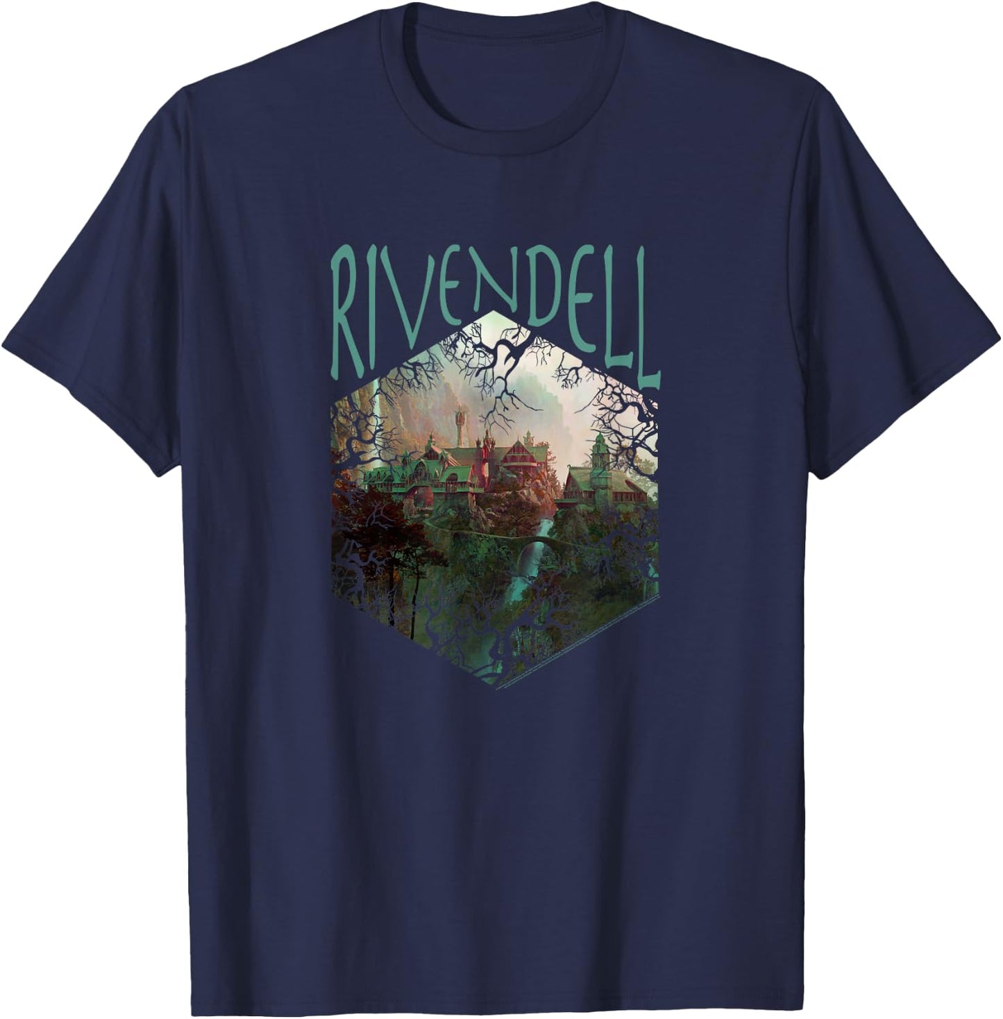 Lord of The Rings Rivendell Picture Hexagon T-Shirt - T-Shirt | Navy