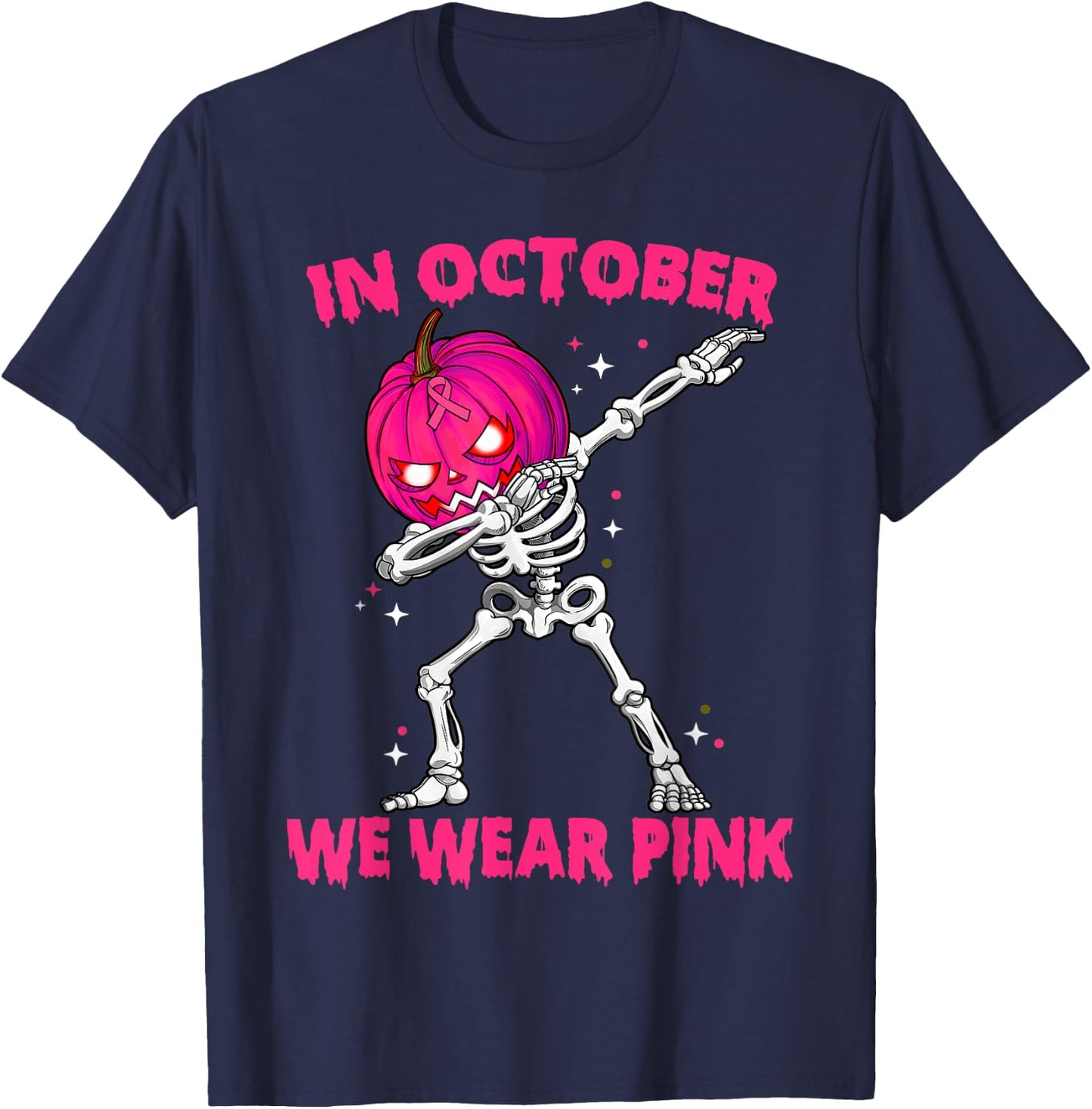 In October We Wear Pink Breast Cancer Pumpkin Halloween Boys T-Shirt - T-Shirt | Navy