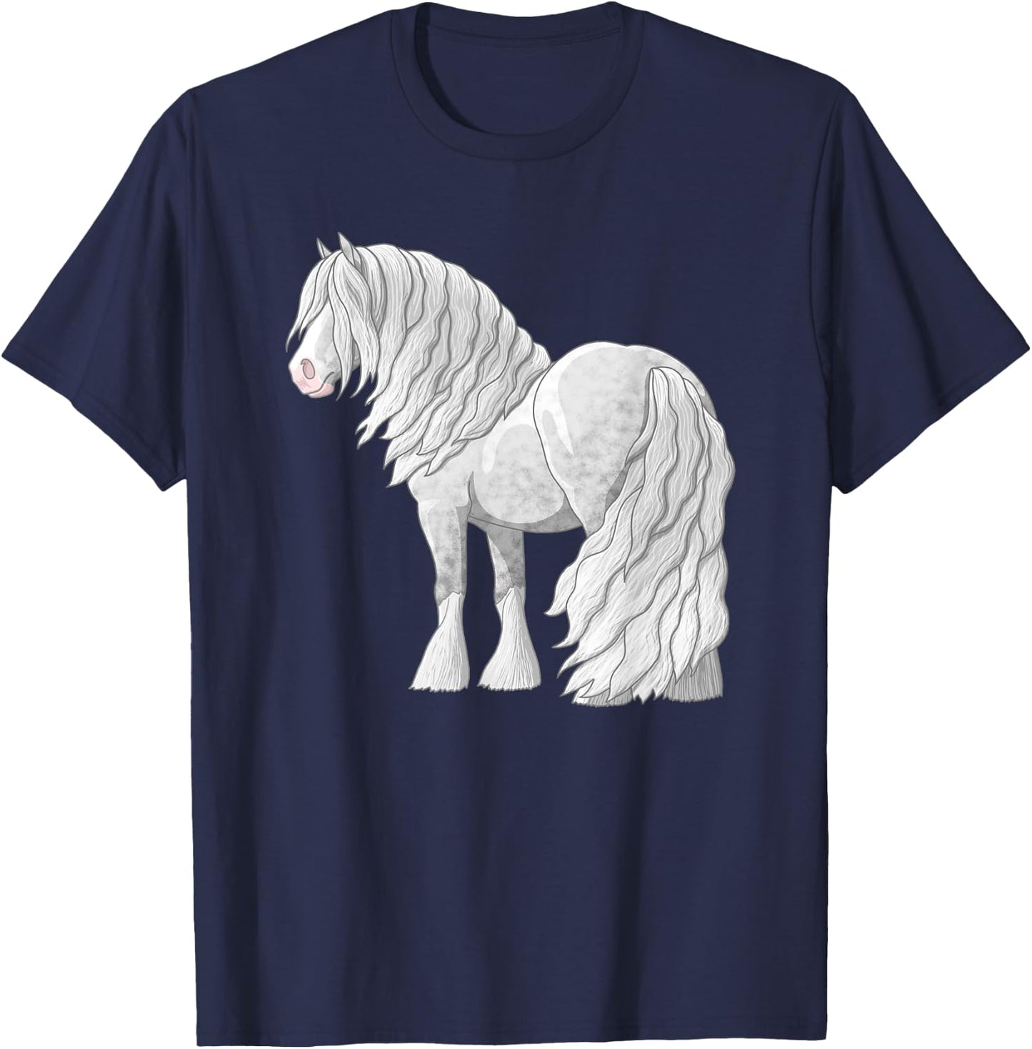 White Dapple Gray Gypsy Vanner Irish Cob Draft Horse T-Shirt - T-Shirt | Navy