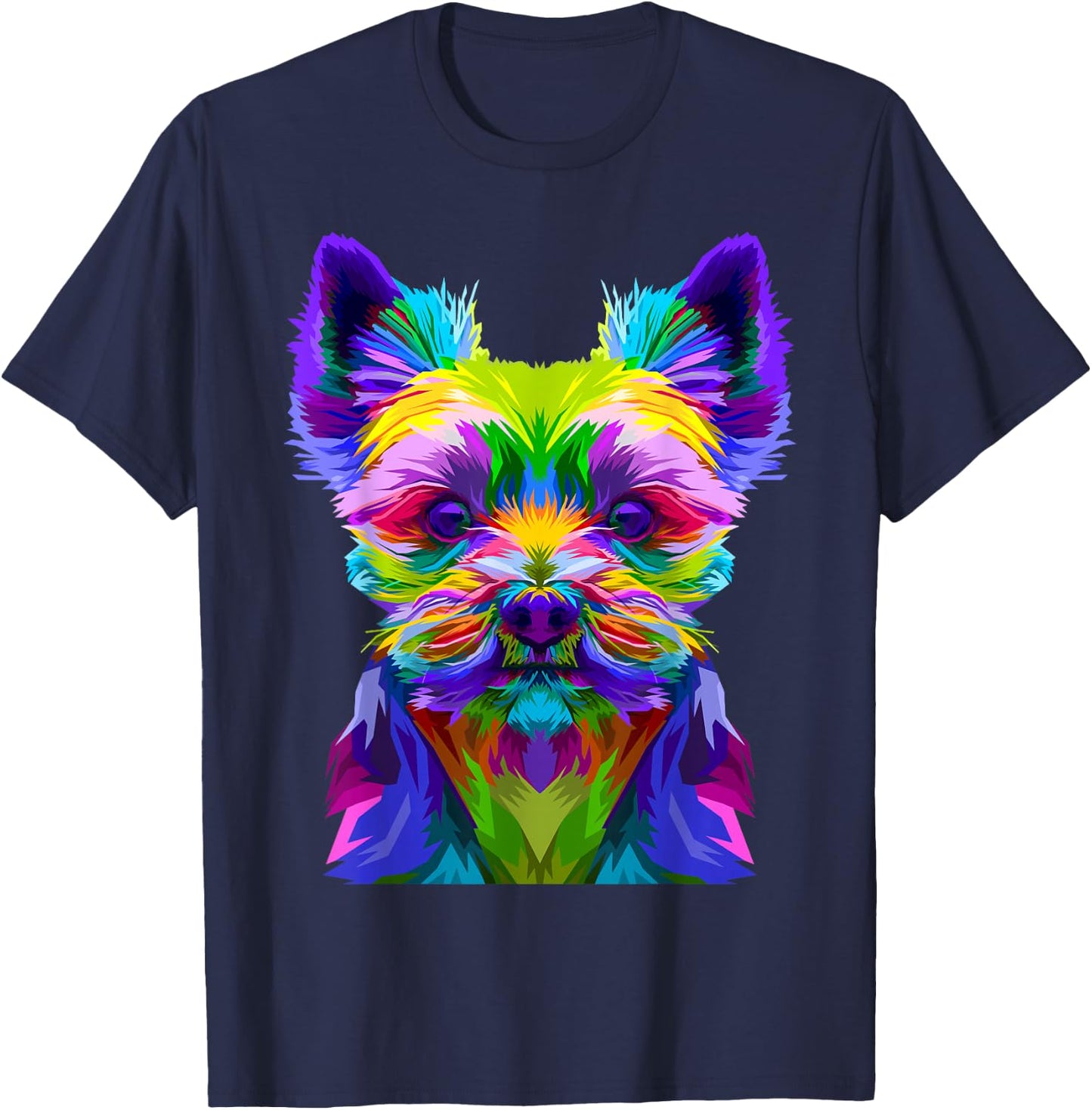 Yorkshire Terrier Yorkie Pop Art - Multicolor, Small, , Short Sleeve, , Classic Fit, Adult, Dog Lovers, Women T-Shirt - T-Shirt | Navy