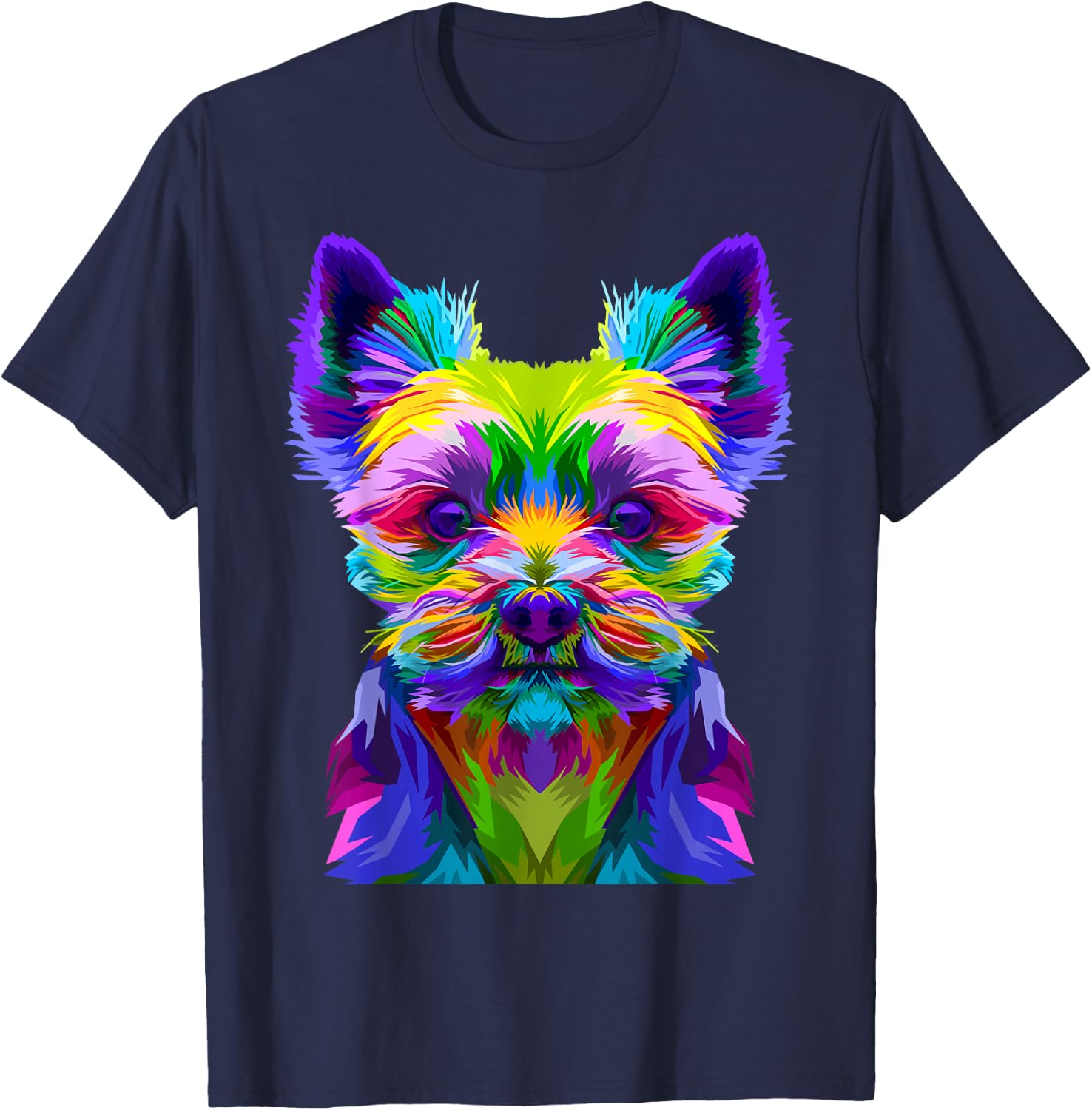 Yorkshire Terrier Yorkie Pop Art - Multicolor, Small, , Short Sleeve, , Classic Fit, Adult, Dog Lovers, Women T-Shirt - T-Shirt | Navy