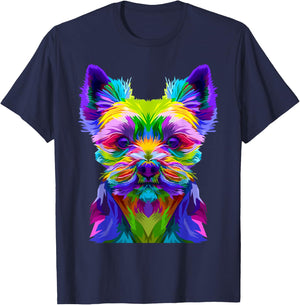 Yorkshire Terrier Yorkie Pop Art - Multicolor, Small, , Short Sleeve, , Classic Fit, Adult, Dog Lovers, Women T-Shirt - T-Shirt | Navy