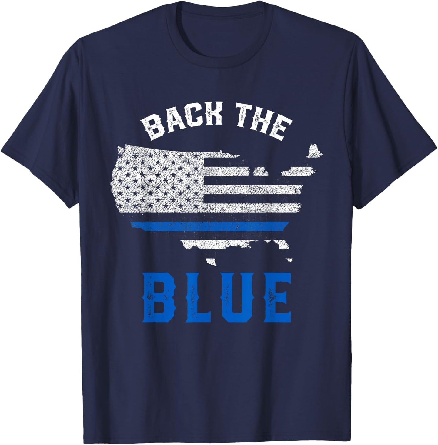 Police Support Back To The Blue US Flag Thin Blue Line T-Shirt - T-Shirt | Navy