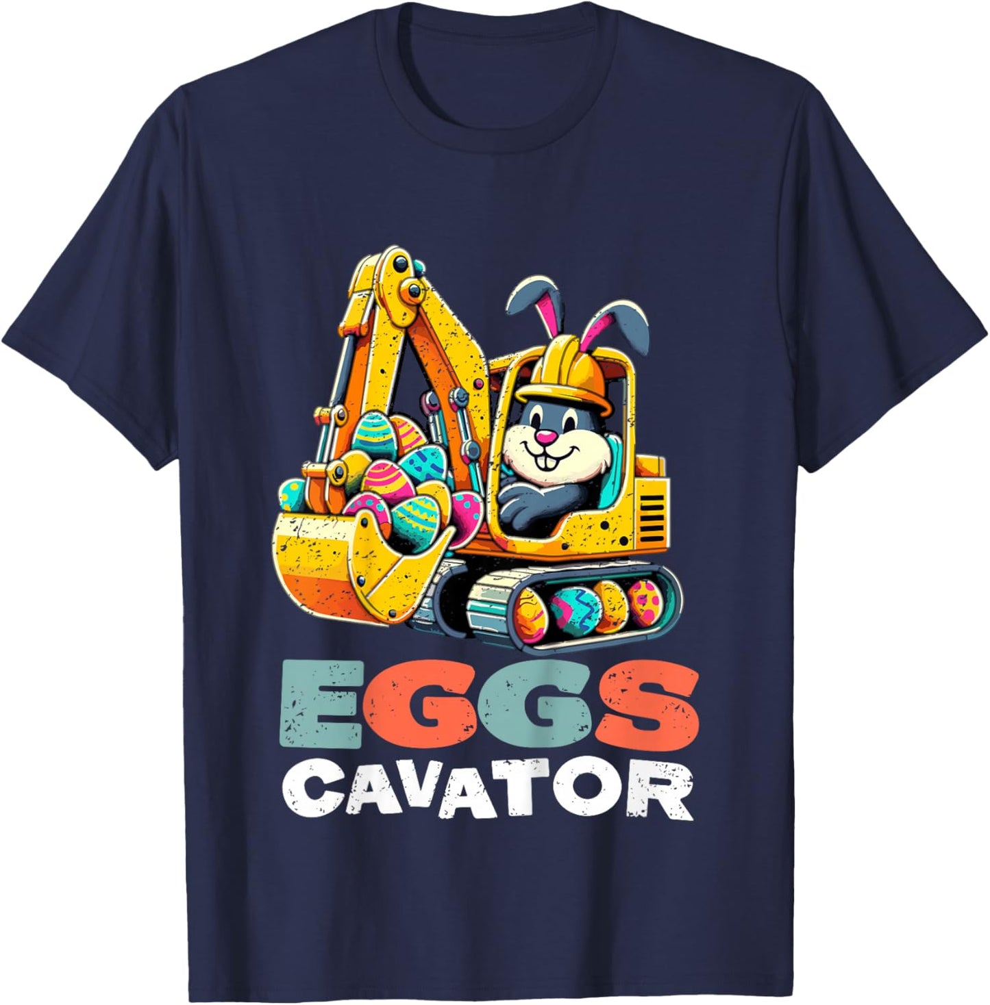 Kids Eggs Cavator Easter Bunny Excavator Boys T-Shirt - T-Shirt | Navy