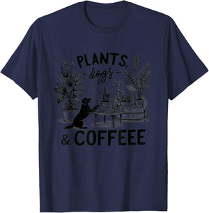 Plants Dogs Coffee Plant Lover Dog Mom Coffee Vintage T-Shirt - T-Shirt | Navy