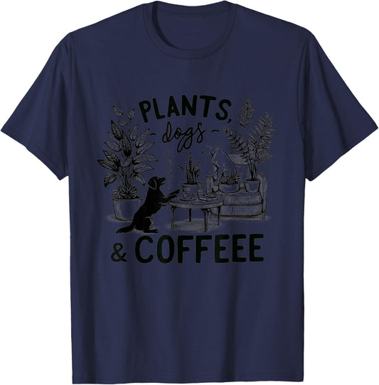 Plants Dogs Coffee Plant Lover Dog Mom Coffee Vintage T-Shirt - T-Shirt | Navy