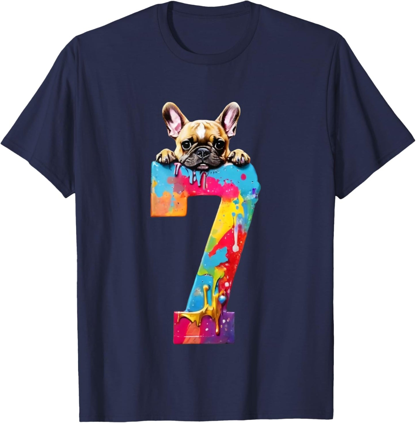 Dog 7 Years French Bulldog 7th Birthday T-Shirt - T-Shirt | Navy