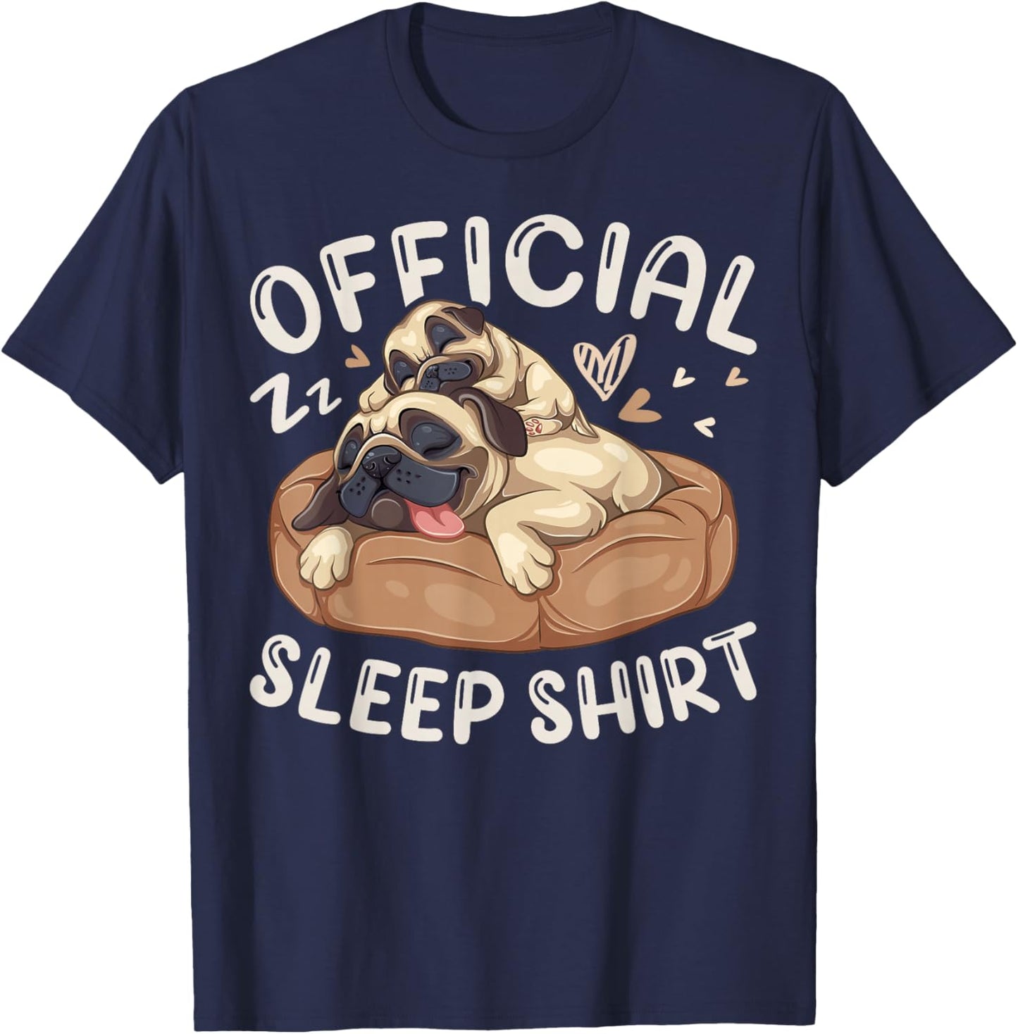 Official Sleep Shirt, Pug Dog with Puppy T-Shirt - T-Shirt | Navy