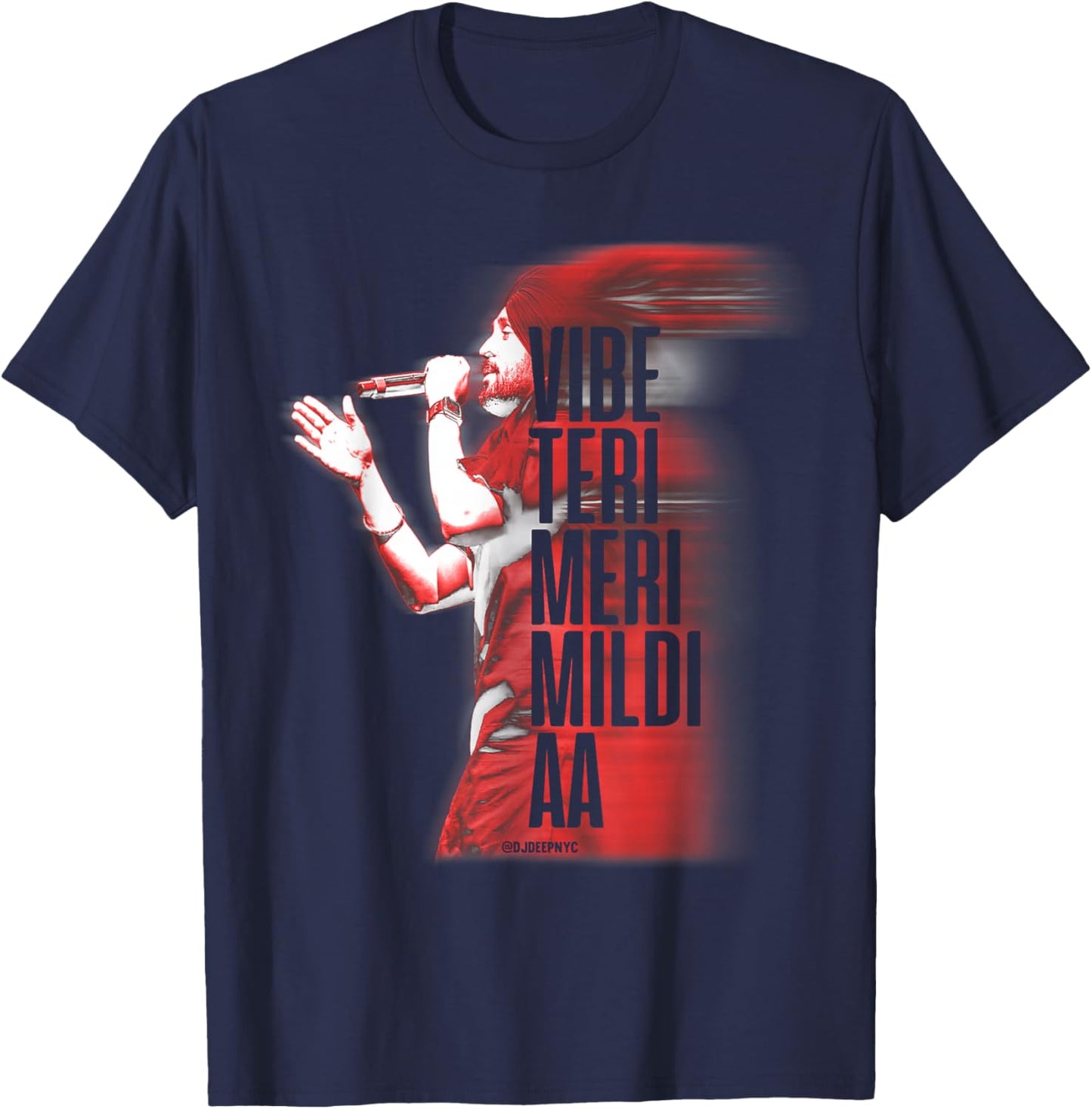 DJ DEEP NYC Vibe Teri Meri Mildi Aa | Desi Apparel | DILJIT , Small, Black T-Shirt - T-Shirt | Navy