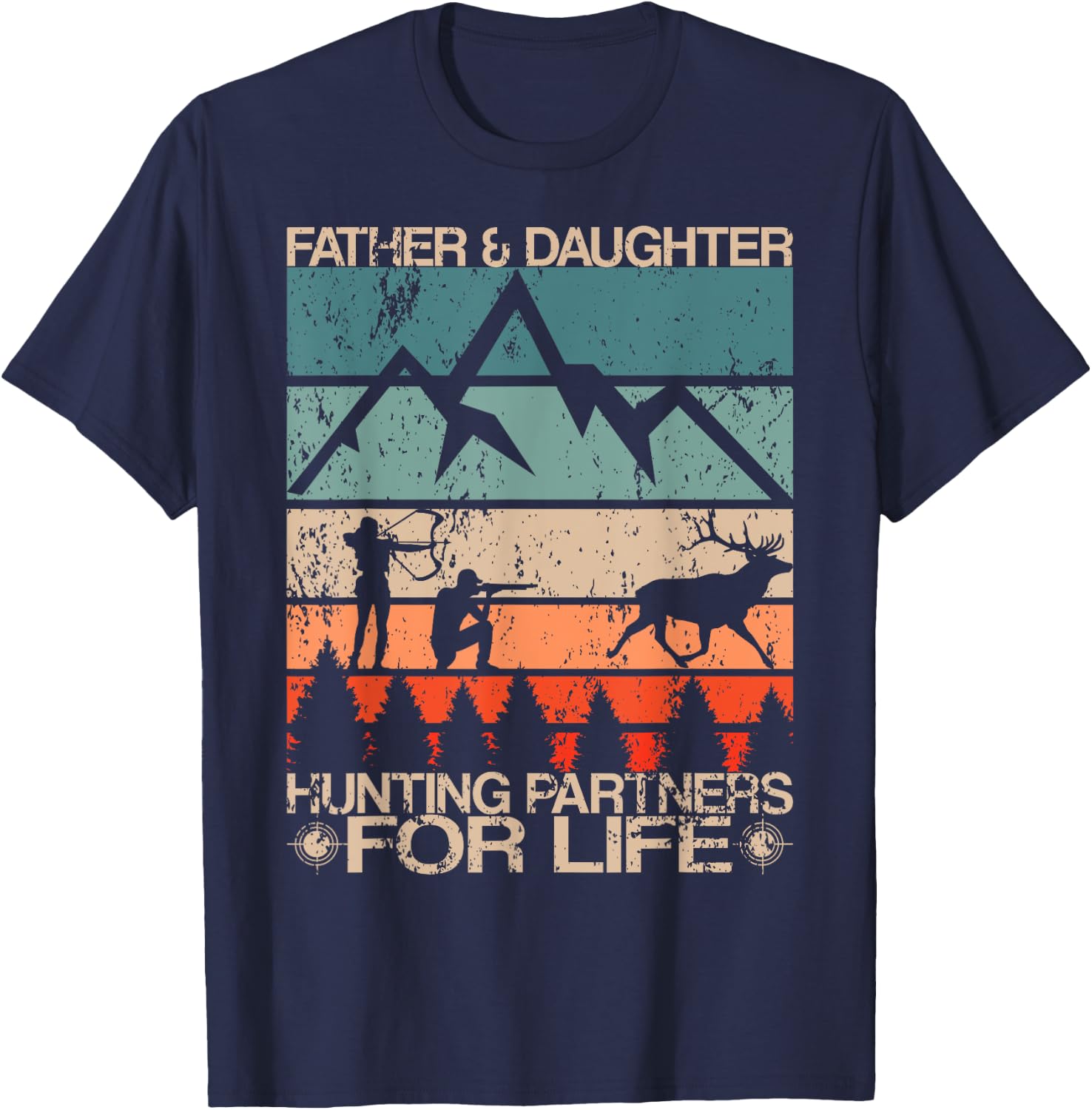 Father Daughter Hunting Partners For Life Retro Dad Hunters T-Shirt - T-Shirt | Navy