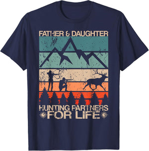 Father Daughter Hunting Partners For Life Retro Dad Hunters T-Shirt - T-Shirt | Navy
