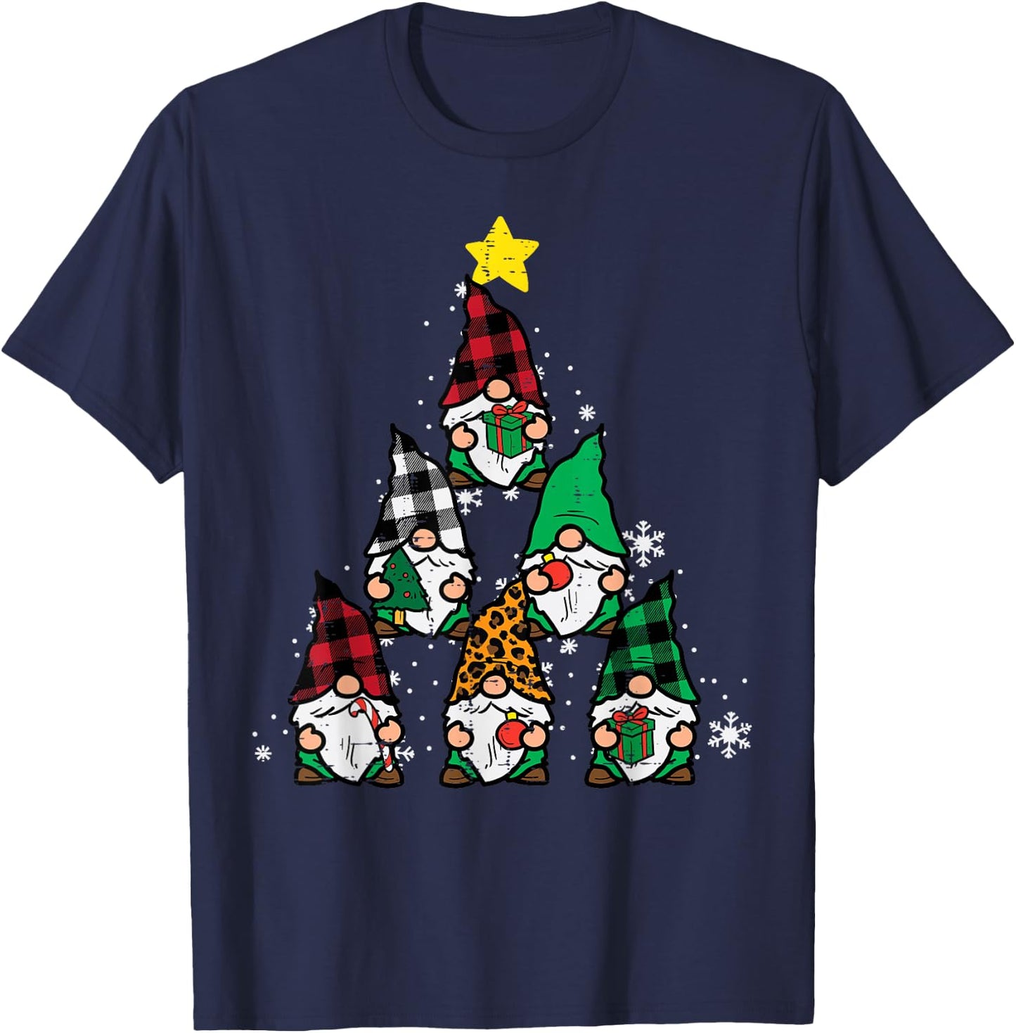 Gnomes Christmas Tree Funny Xmas Holidays Men Women Kids T-Shirt - T-Shirt | Navy