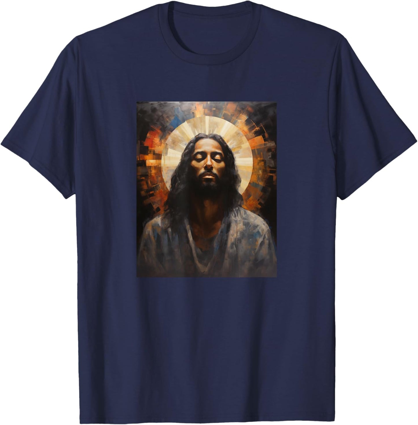 Jesus Christ African American Black In Prayer Face Of Jesus T-Shirt - T-Shirt | Navy