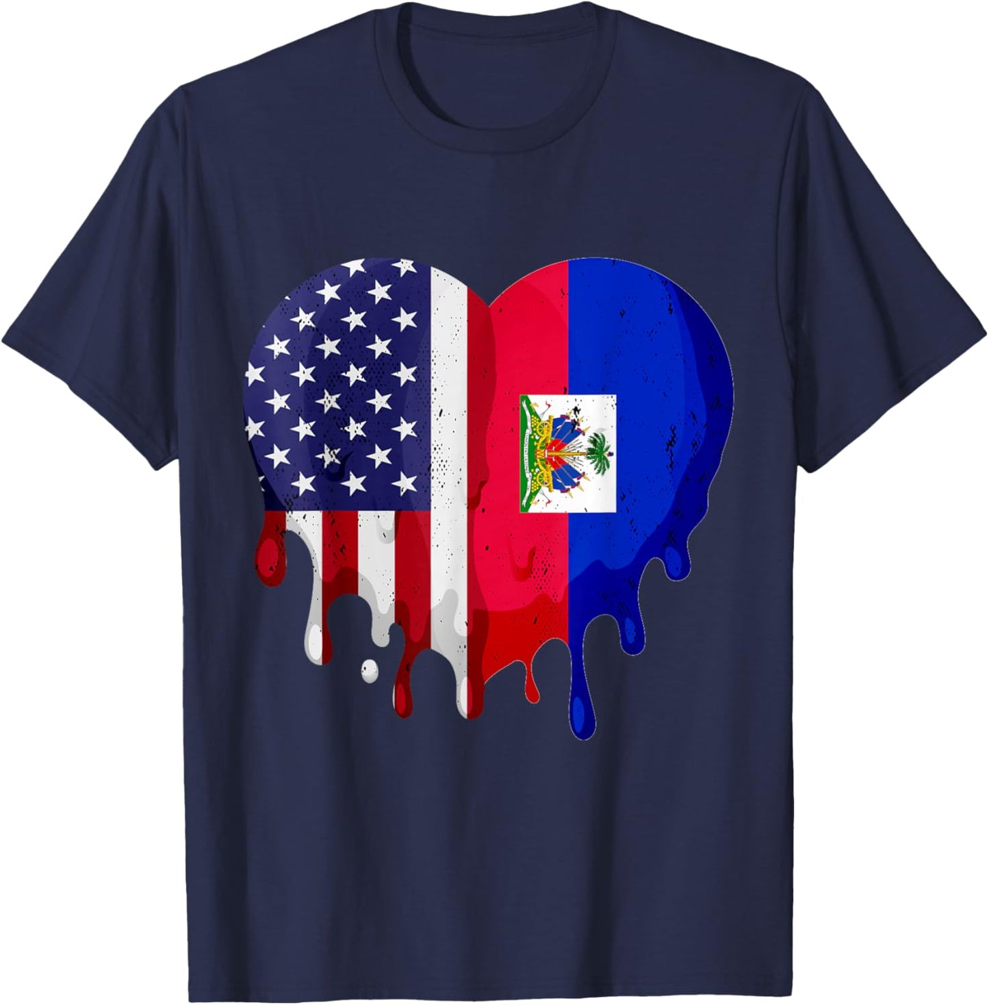 American Haitian Hispanic Heritage Month Flag Heart T-Shirt - T-Shirt | Navy