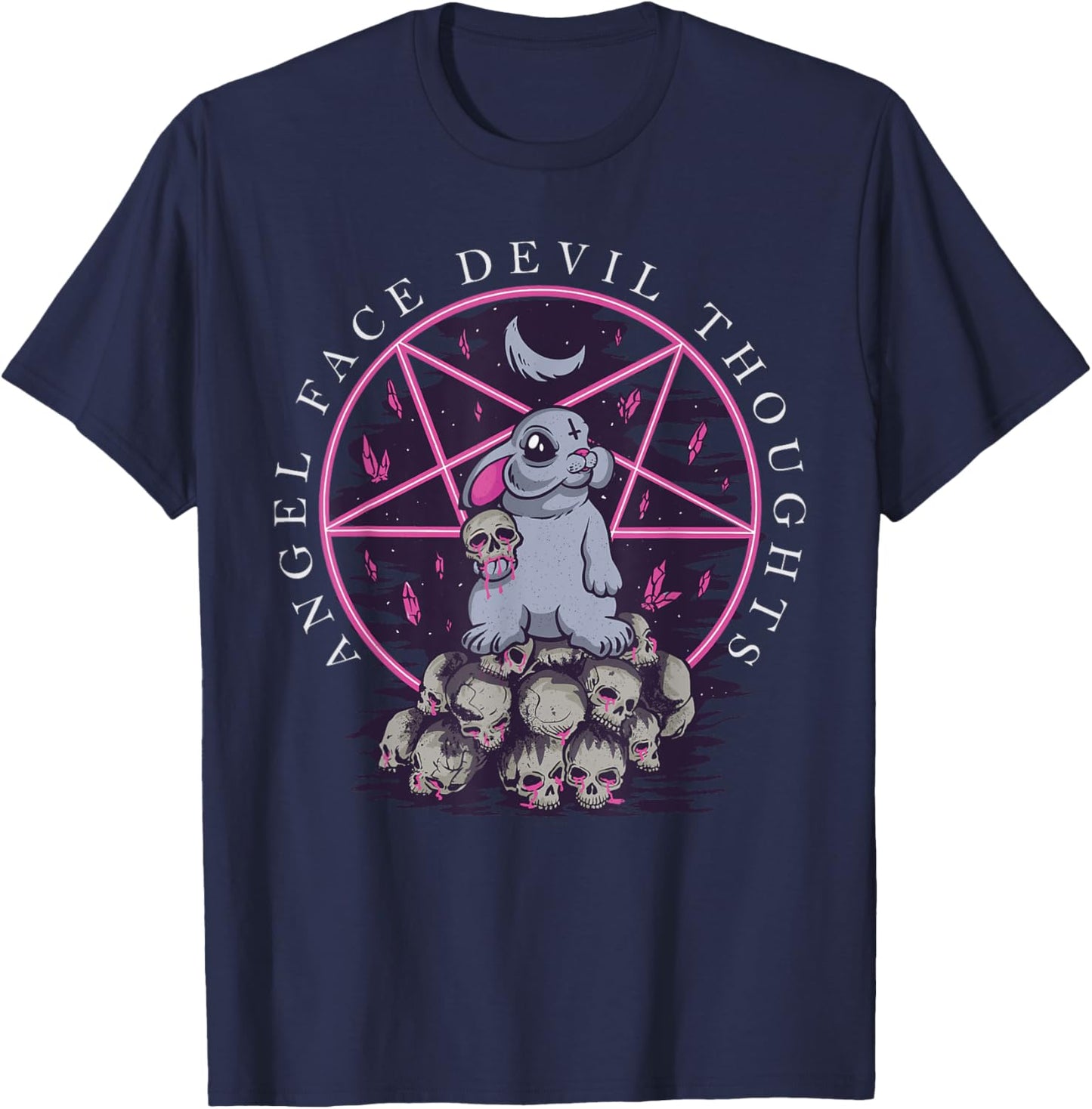 Pastel Goth Occult Kawaii Anime Angel Face Devil Thoughts T-Shirt - T-Shirt | Navy