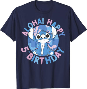Disney Lilo & Stitch Aloha Happy 5th Birthday T-Shirt - T-Shirt | Navy