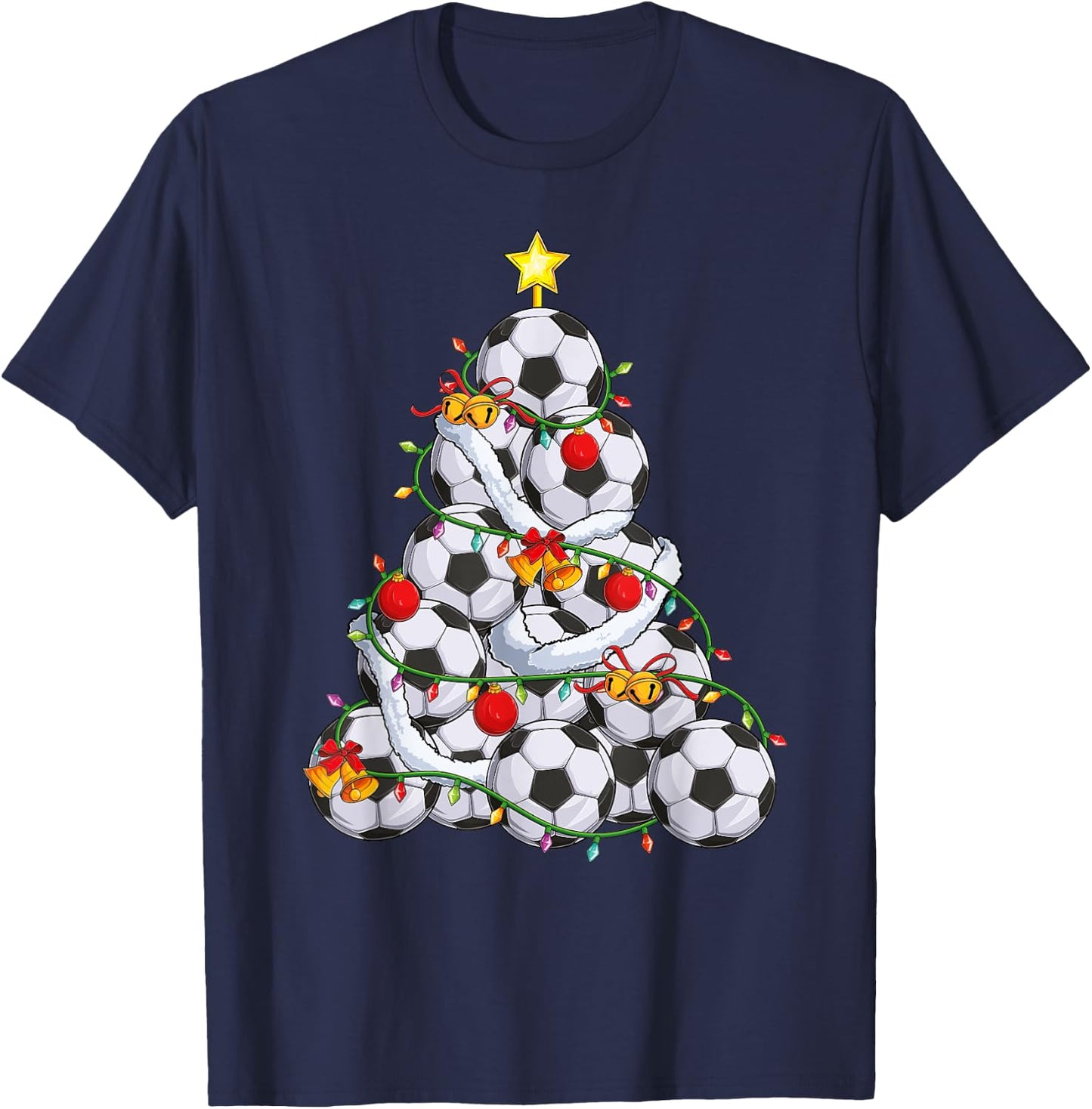 Soccer Christmas Tree Xmas Pajamas coach Player Men Boys T-Shirt - T-Shirt | Navy