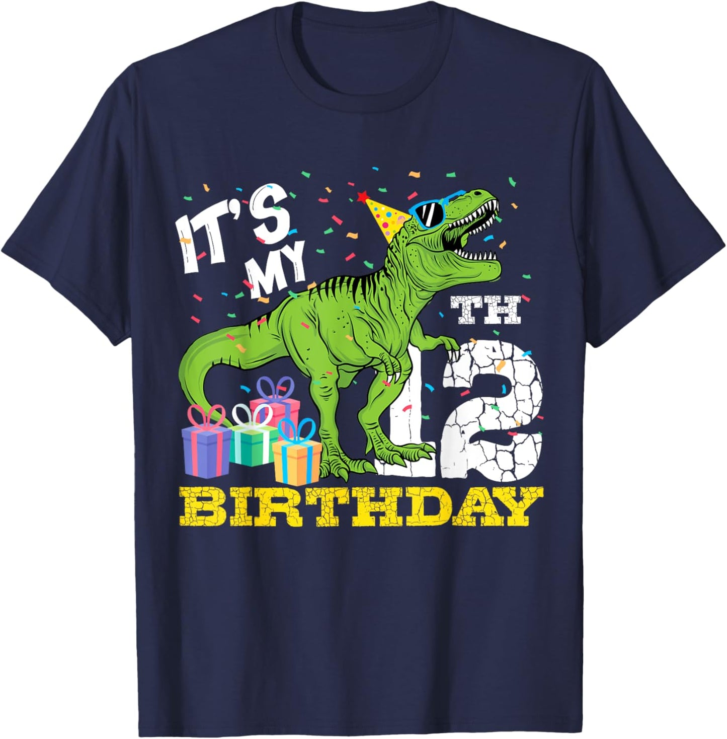 It's My 12th Birthday T-Rex Dinosaur Dino12 Year Old B-Day T-Shirt - T-Shirt | Navy