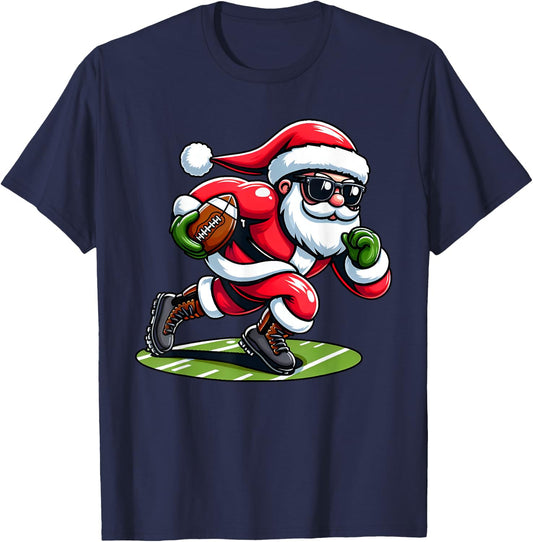 Christmas Santa Claus Play A Football Funny Boys Kids Xmas T-Shirt - T-Shirt | Navy
