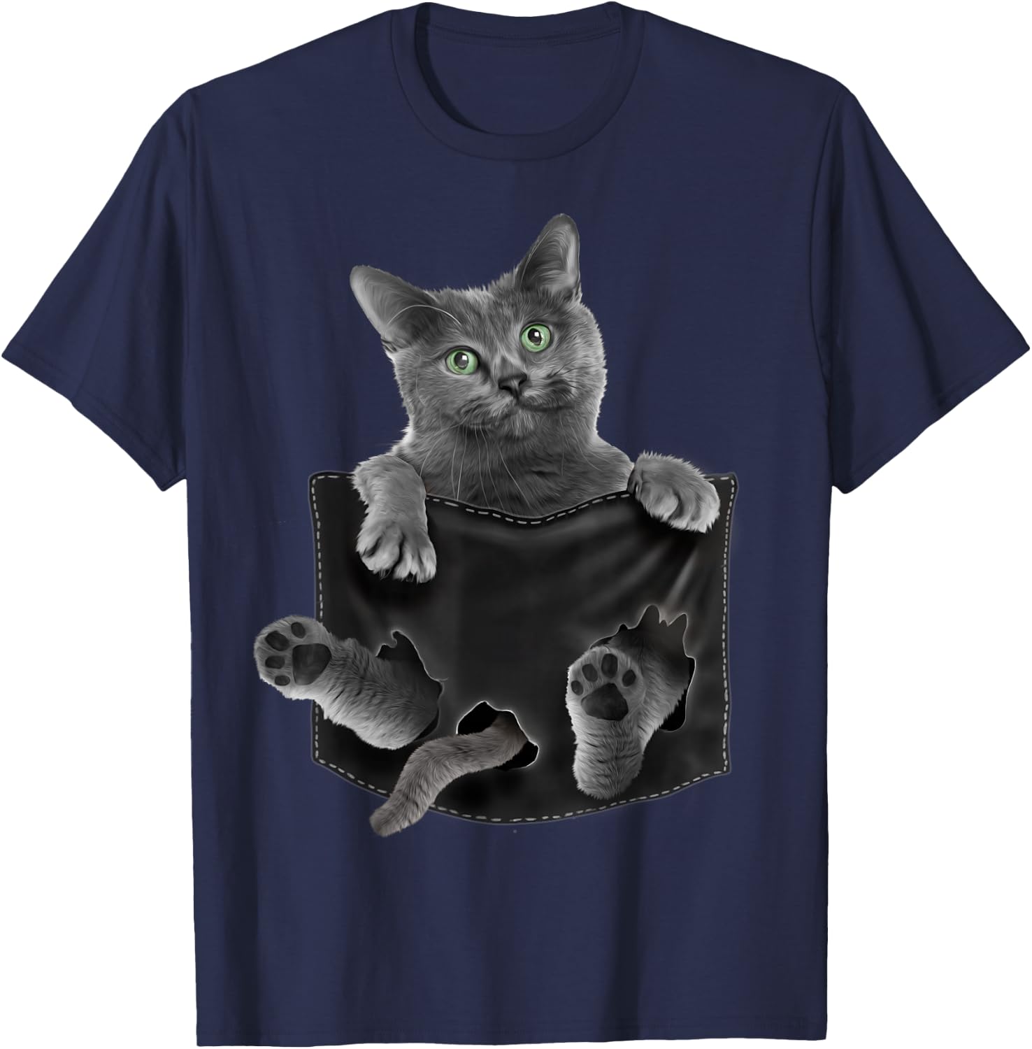 Russian Blue Cat in Pocket T-Shirt - T-Shirt | Navy