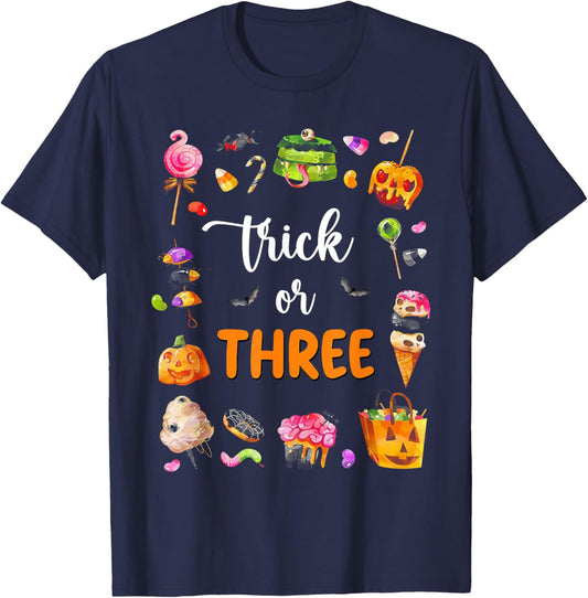 Trick Or Three Halloween Theme 3rd Birthday Boy 3 Yrs Old T-Shirt - T-Shirt | Navy