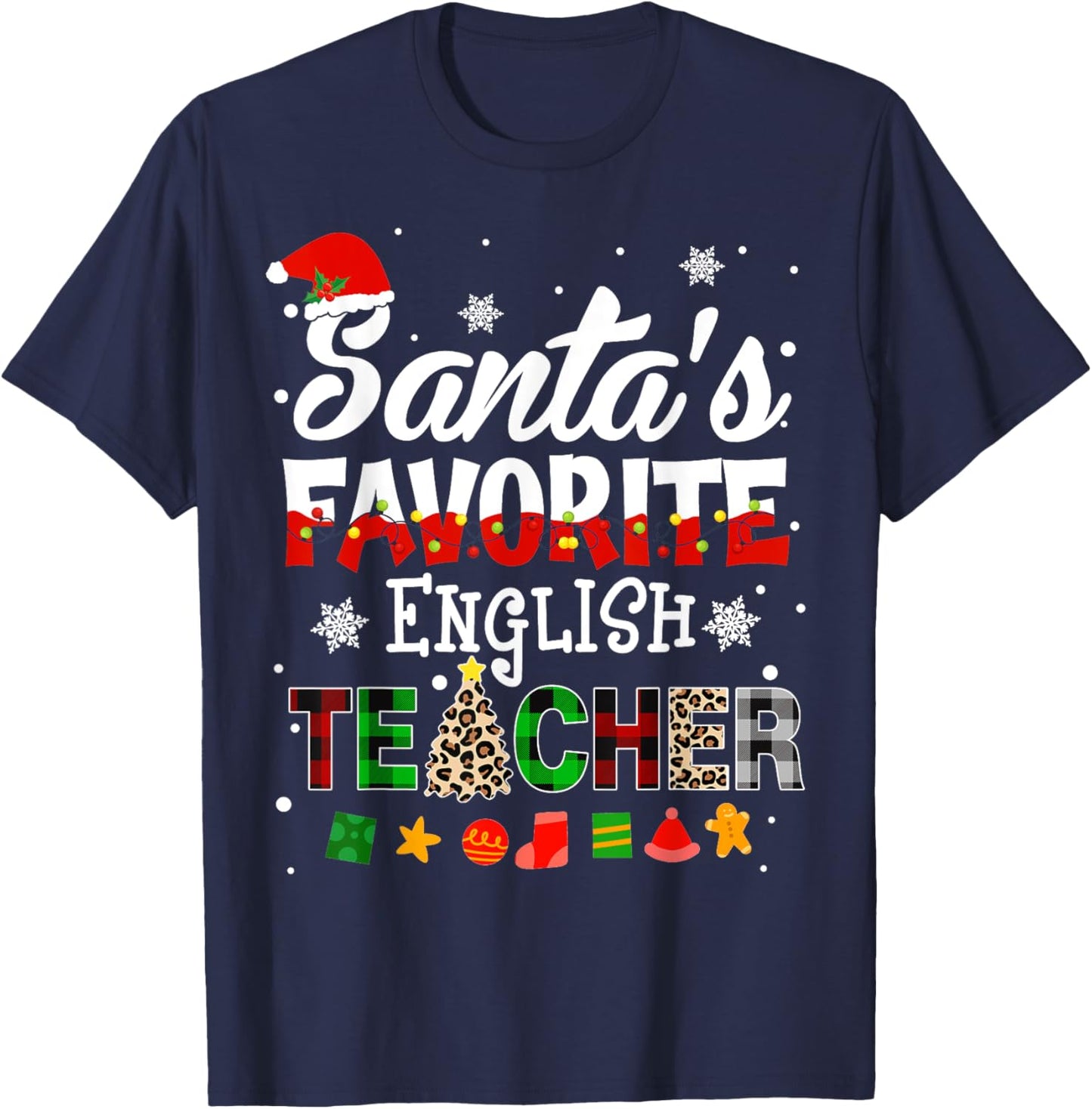 Santa Favorite English Teacher Christmas Matching T-Shirt - T-Shirt | Navy