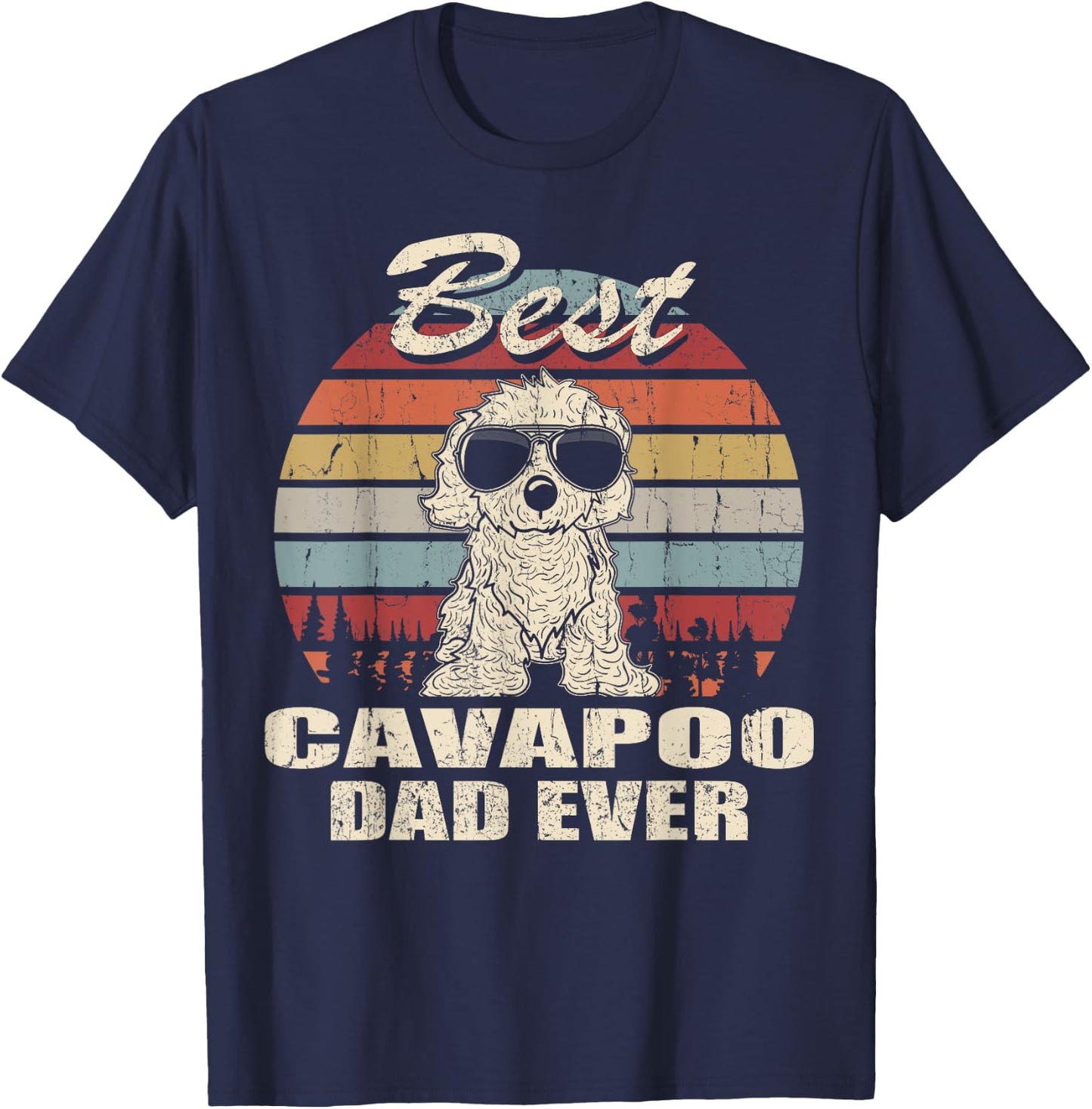 Best Cavapoo Dad Ever Vintage Retro Dog Dad T-Shirt - T-Shirt | Navy