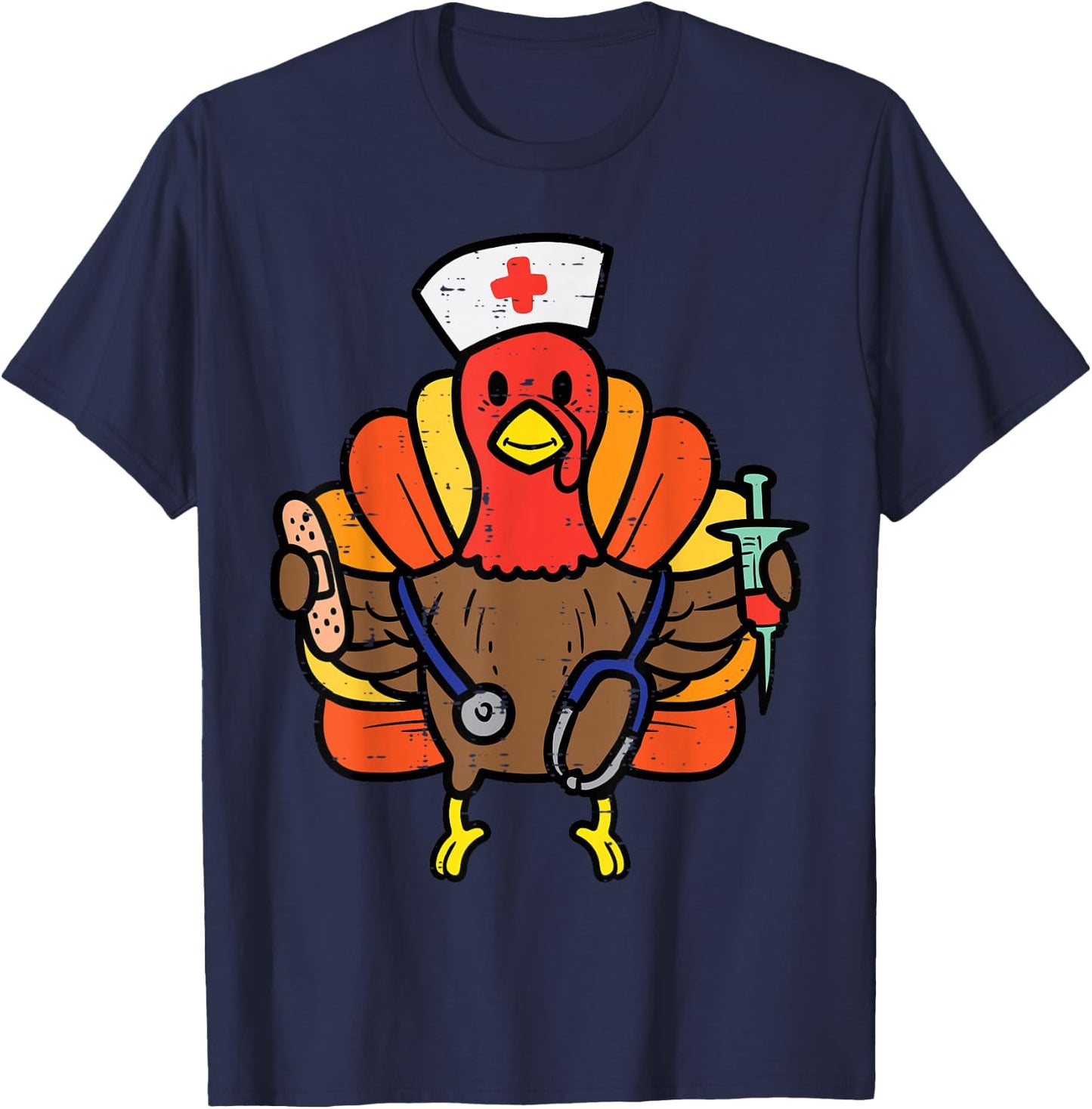 Nurse Turkey Thanksgiving Scrub Top For Nurses Fall Women T-Shirt - T-Shirt | Navy