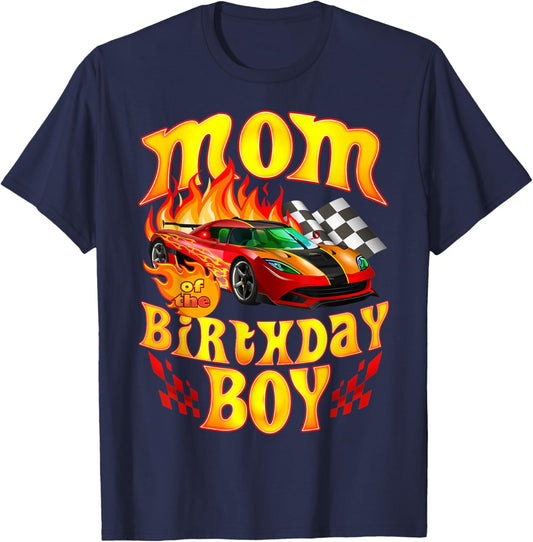 Mom of The Birthday Boy Funny Party Racing Supercar Fan T-Shirt - T-Shirt | Navy