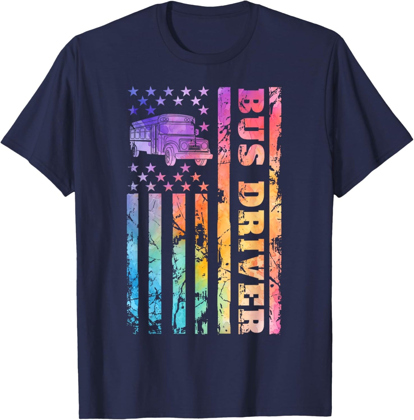 School Bus Driver 4th of July American Flag Back to School T-Shirt - T-Shirt | Navy