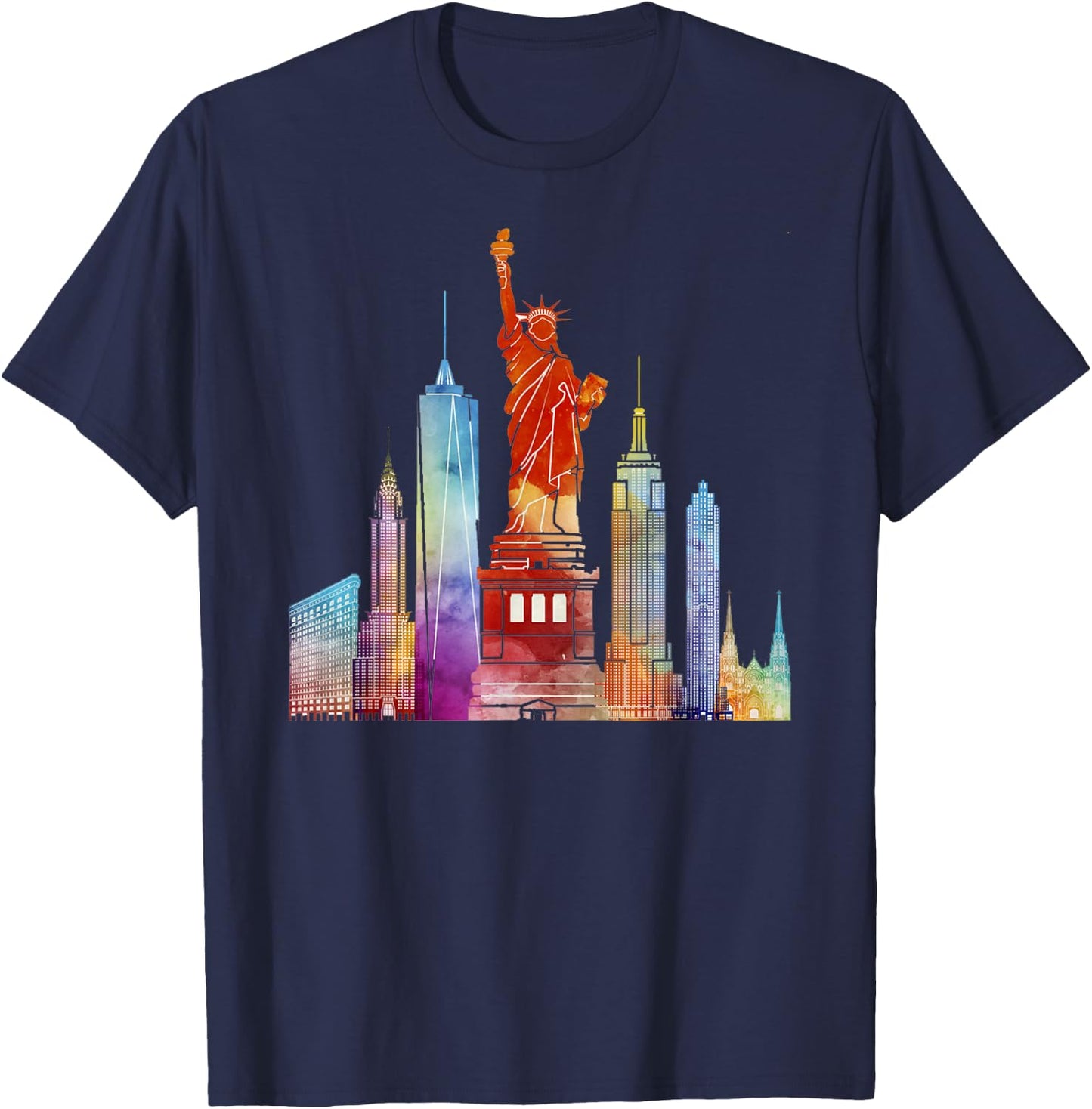 New York City Watercolour Statue of Liberty NYC T-Shirt - T-Shirt | Navy